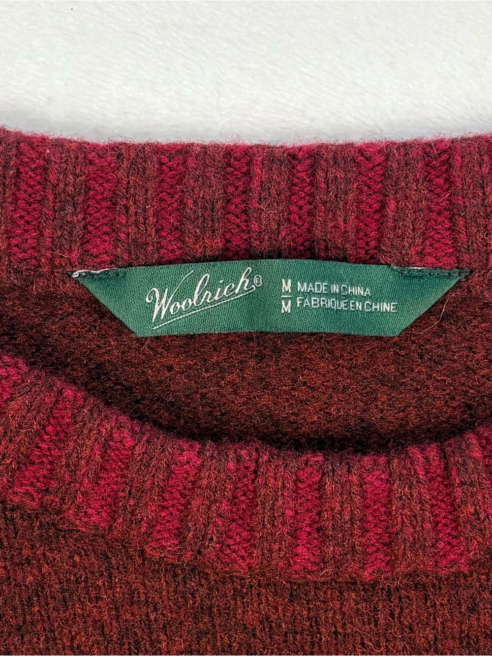 WOOLRICH 100% Lambswool Sheep Crewneck Sweater Burgundy Medium - Picture 4 of 9